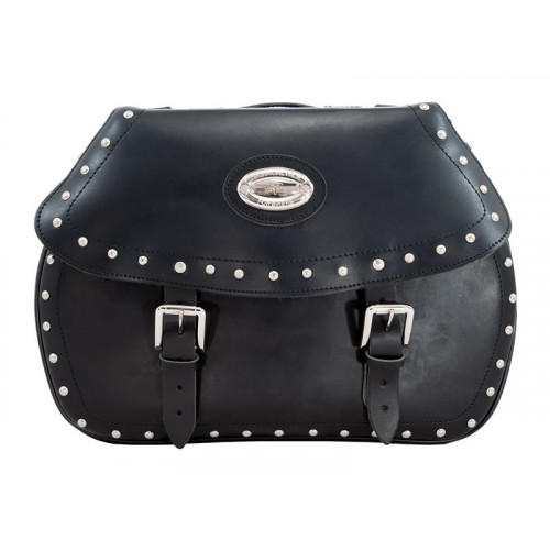 Black 24L Studded Leather Saddlebags By Longride HCL138A