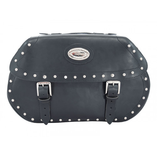 Black 38L Studded Leather Saddlebags By Longride HCL145A