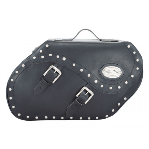 Black 34L Studded Leather Saddlebags By Longride HCL147A