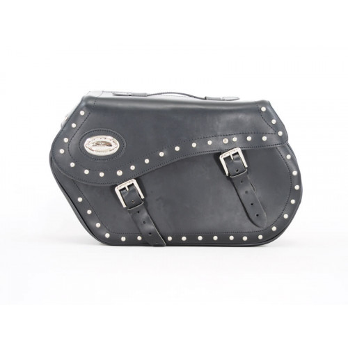 Black 43L Studded Leather Saddlebags By Longride HCL153A