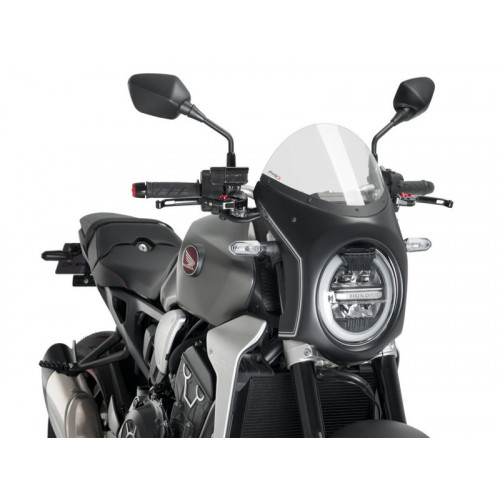 Retro Black Semi Fairing And Screen 195mm (Clear) For Honda CB1000 R Neo Sports Cafe (18-20) By Puig 3133W