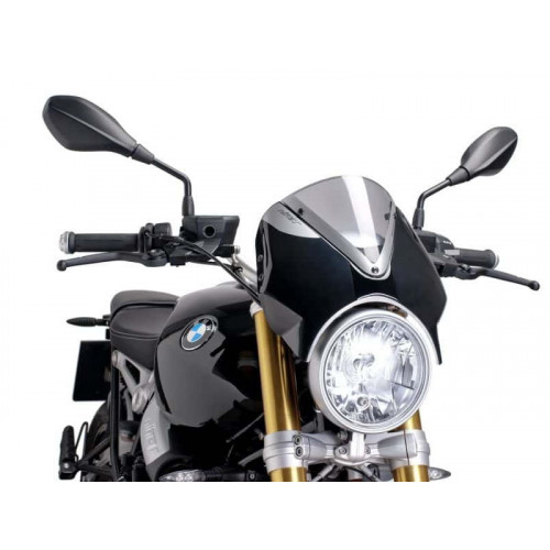 Retrovision Black Semi Fairing And Screen (Light Smoke) For BMW R Nine T (14-20) By Puig 7012H