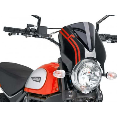 Retrovision Black Semi Fairing And Screen (Dark Smoke) For Ducati Scrambler 800 Icon Dark (20-21) By Puig 7652F