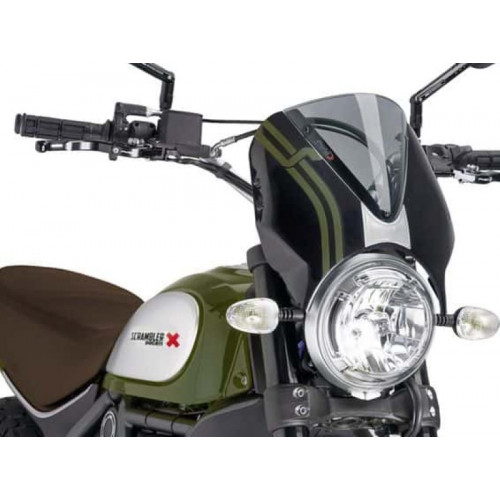 Retrovision Black Semi Fairing And Screen (Light Smoke) For Ducati Scrambler Icon (15-21) By Puig 7652H