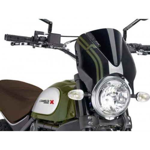 Retrovision Black Semi Fairing And Screen (Black) For Ducati Scrambler Sixty2 (16-21) By Puig 7652N