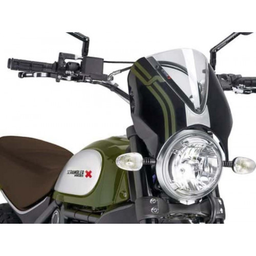 Retrovision Black Semi Fairing And Screen (Clear) For Ducati Scrambler Sixty2 (16-21) By Puig 7652W