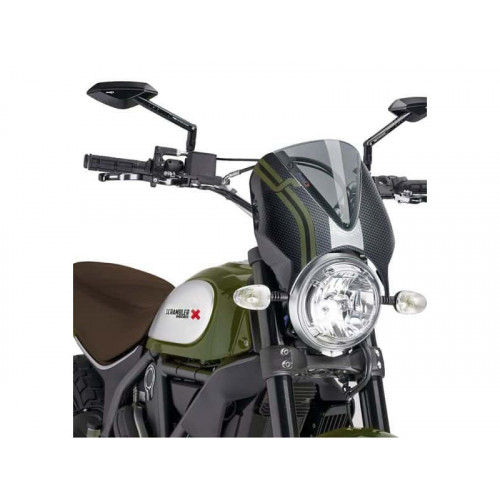 Retrovision Carbon Look Semi Fairing And Screen (Light Smoke) For Ducati Scrambler Full Throttle (15-21) By Puig 8192H