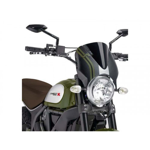 Retrovision Carbon Look Semi Fairing And Screen (Black) For Ducati Scrambler Sixty2 (16-21) By Puig 8192N