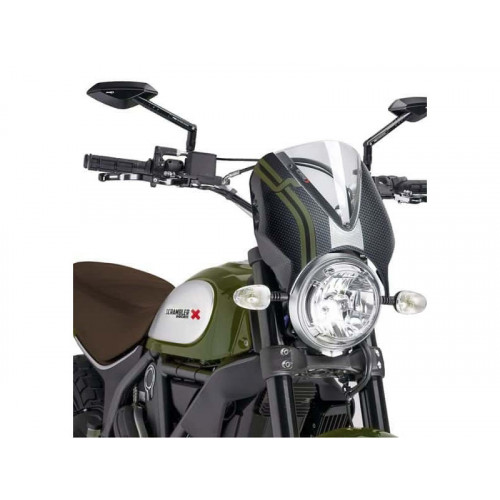 Retrovision Carbon Look Semi Fairing And Screen (Clear) For Ducati Scrambler Sixty2 (16-21) By Puig 8192W