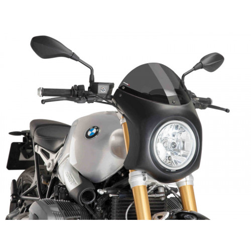 Retro Black Semi Fairing And Screen 195mm (Dark Smoke) For BMW R Nine T (14-20) By Puig 9160F