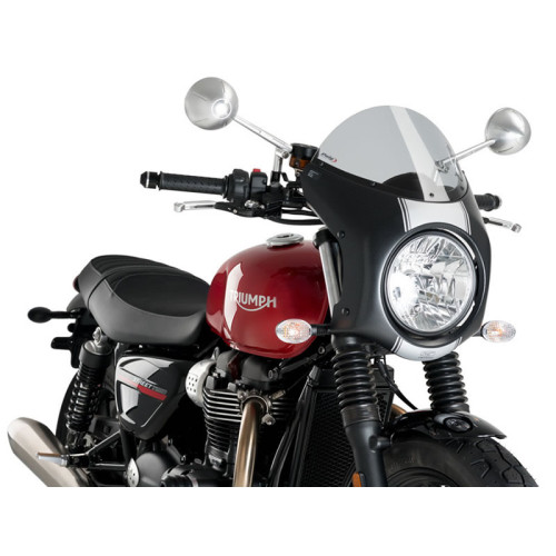 Retro Black Semi Fairing And Screen 195mm (Black) For Triumph Thruxton 1200 R (16-20) By Puig 9553N