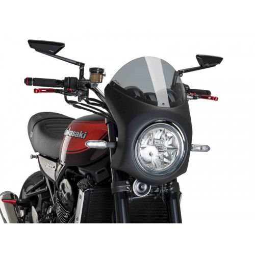 Retro Black Semi Fairing And Screen 195mm (Light Smoke) For Kawasaki Z900 RS (18-21) By Puig 9595H